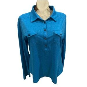 Marmot Womens ALLIE Blue Henley Roll Tab Sleeve Hiking Outdoor Performance Sz L